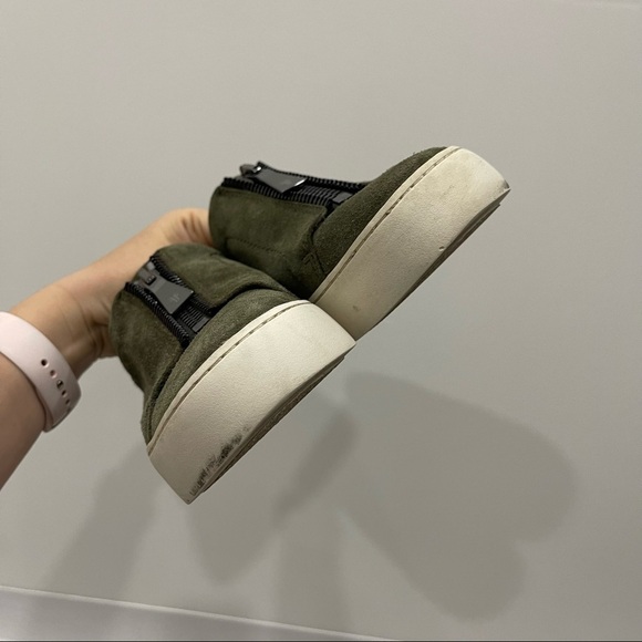 Frye Lena Slip-On Low Top Sneakers Green Suede Zip Front Platform Size 7 - Picture 7 of 9